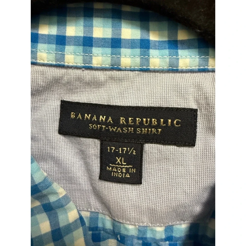 Banana Republic Blue White Gingham Button Down Shirt Mens XL Cotton Casual Soft